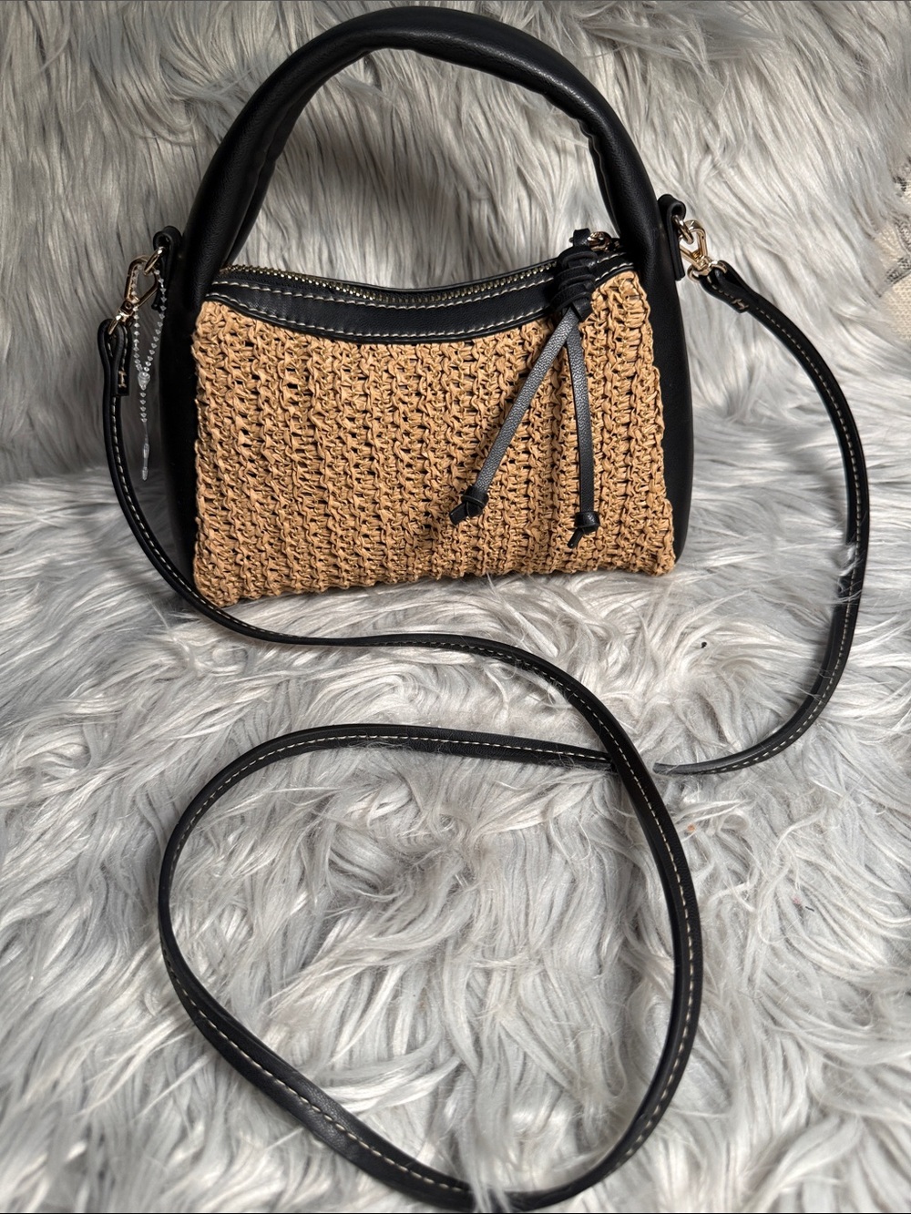 H&M Tan Woven Straw Mini Crossbody Purse